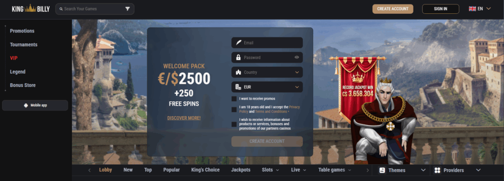 веб страна на King Billy казино