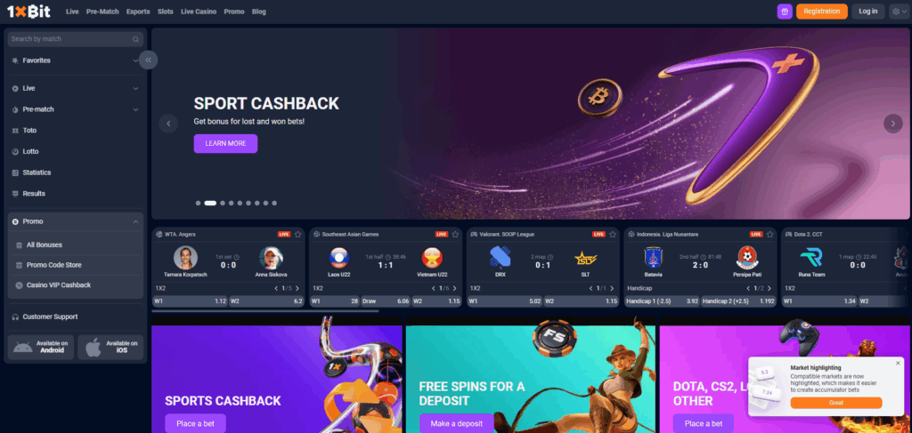 веб страна на 1xbit казино